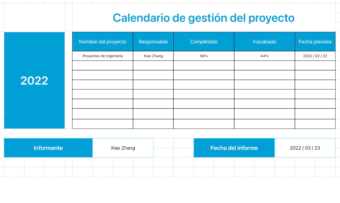 Calendario de gestión del proyecto